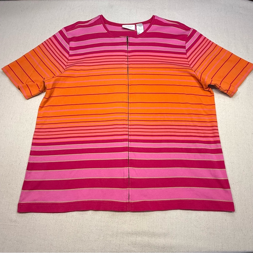 Liz Claiborne Woman - Pink & Orange Striped Top - Front Zipper - Size 2X
